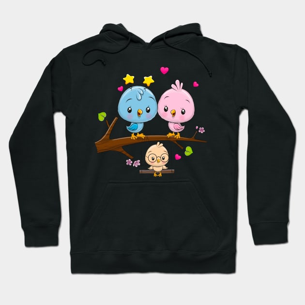 A cute family of birds on a branch. Hoodie by Reginast777